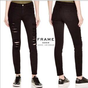 🇺🇸Sz 26 Frame Denim Le Skinny de Jeanne Black Distressed Jeans ($400 Retail)